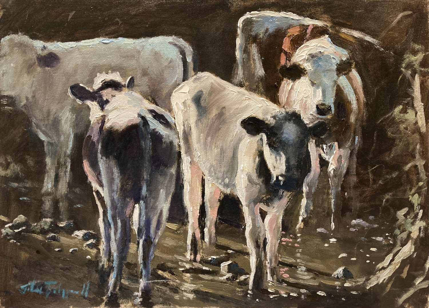 Young Cattle Watering by John Fitzgerald