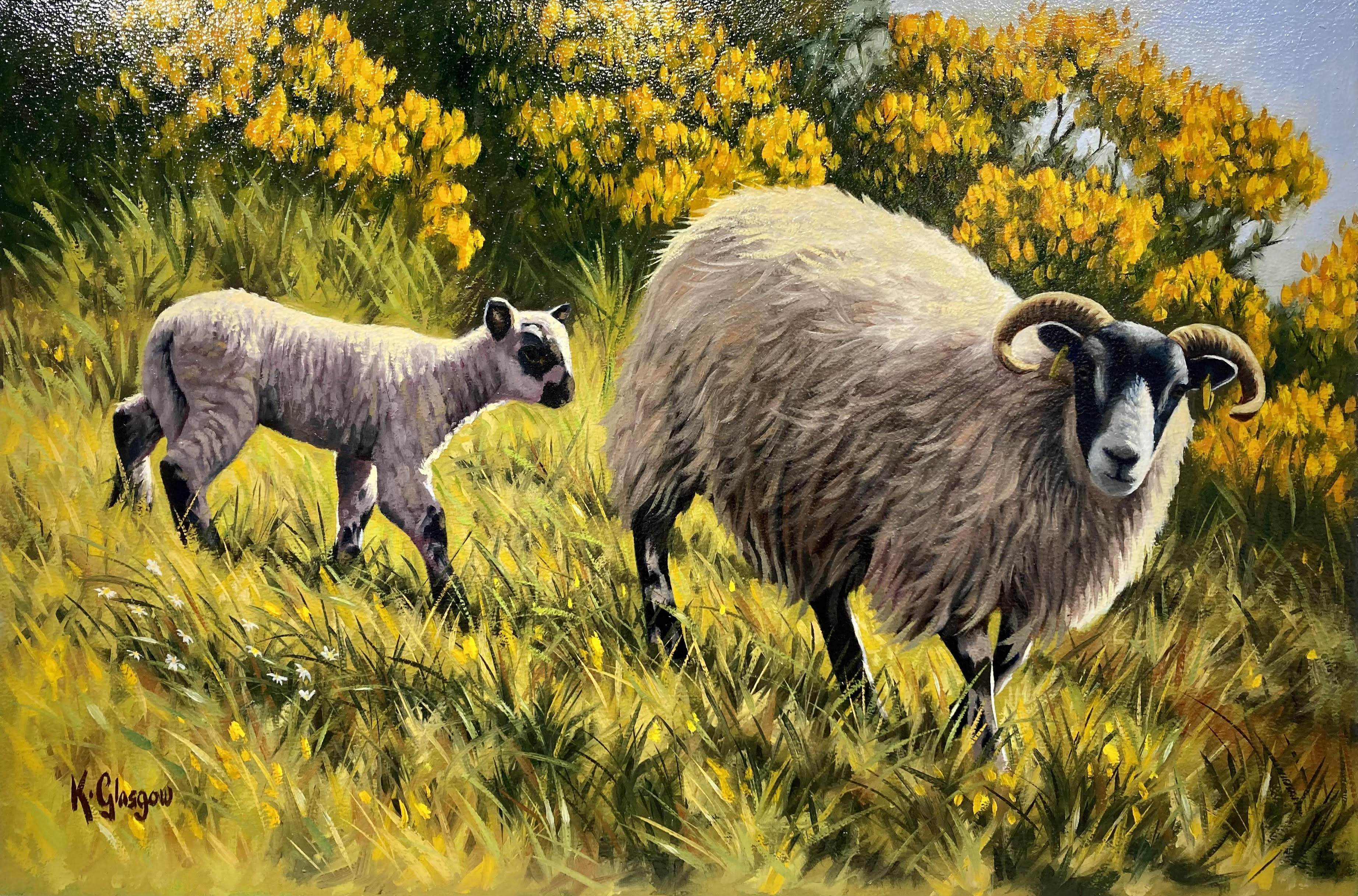 Hillside Ewe and Lamb by Keith Glasgow
