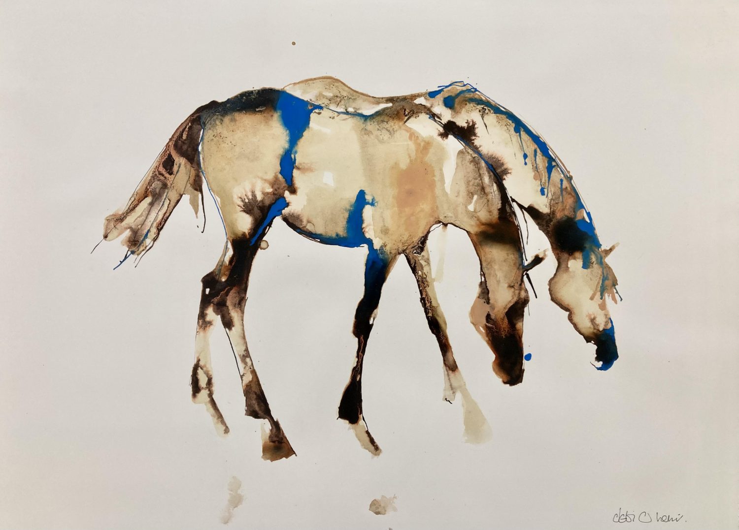 Two Pale Sepia Horses by Debi O'Hehir