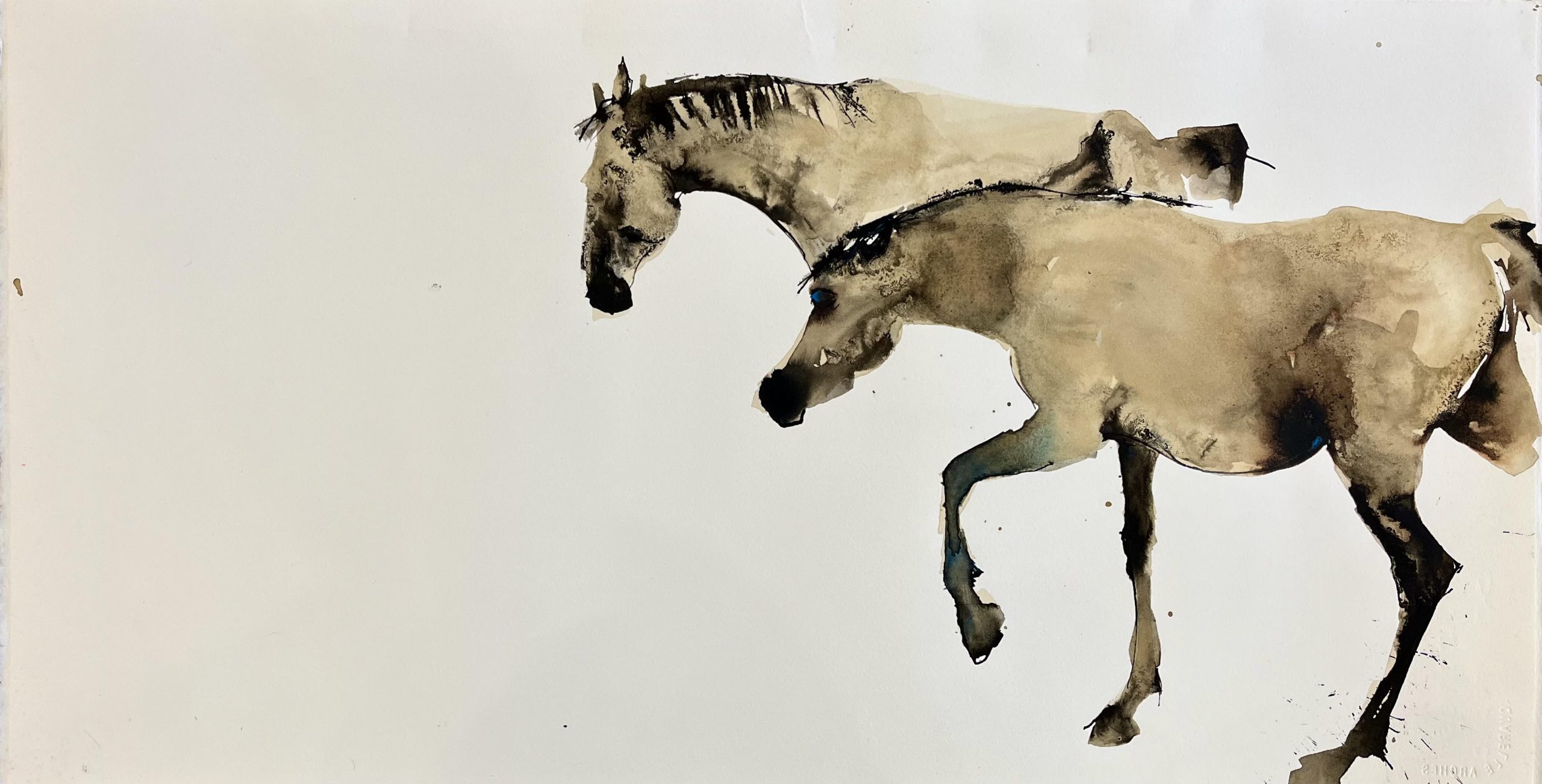 Two Pale Sepia Walking by Debi O'Hehir