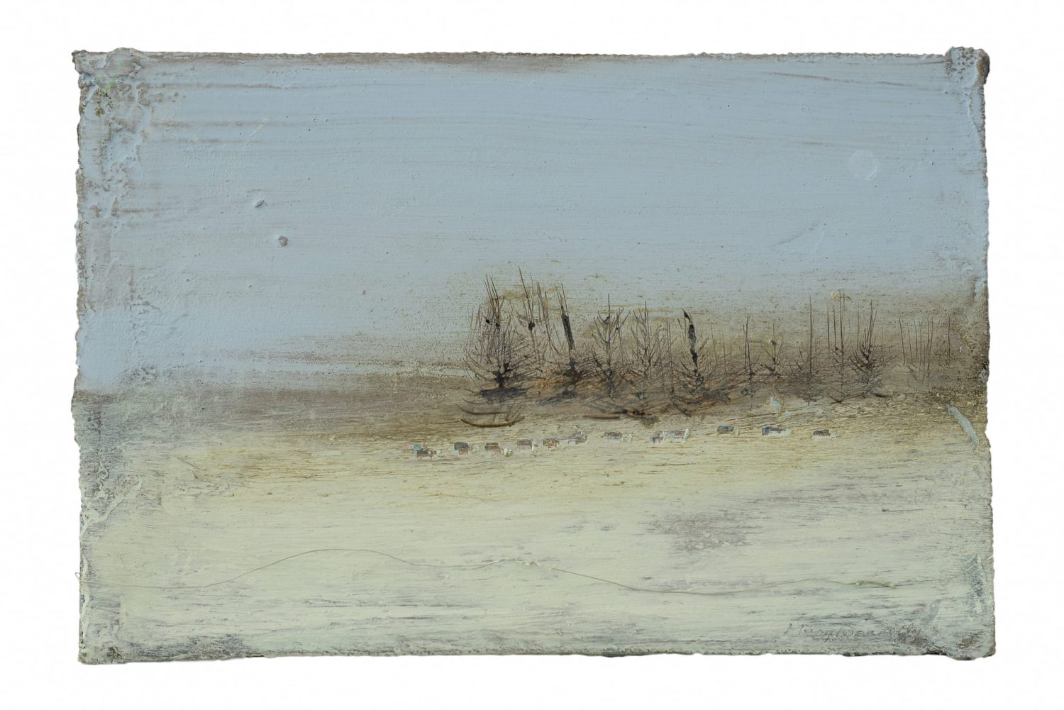 Pale blue and green atmospheric landscape by Mary Donnelly