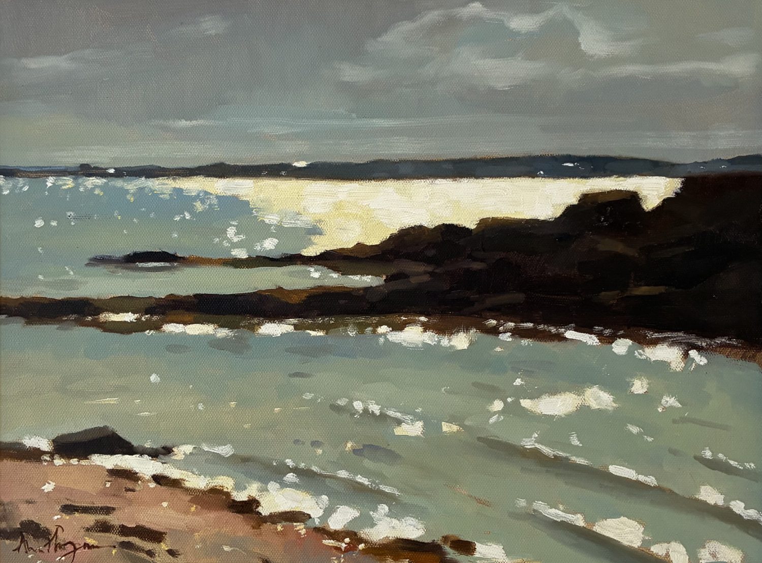 Evening shoreline painting by Ann Flynn
