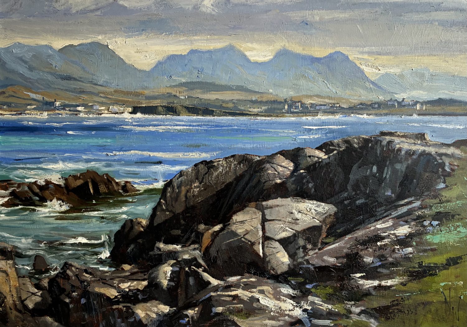 Large seascape painting in oils of Mannin Bay