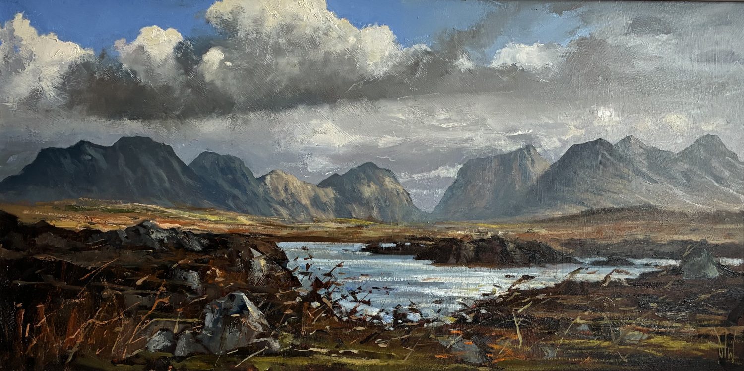 Panoramic oil painting of Connemara with the twelve bens in the background