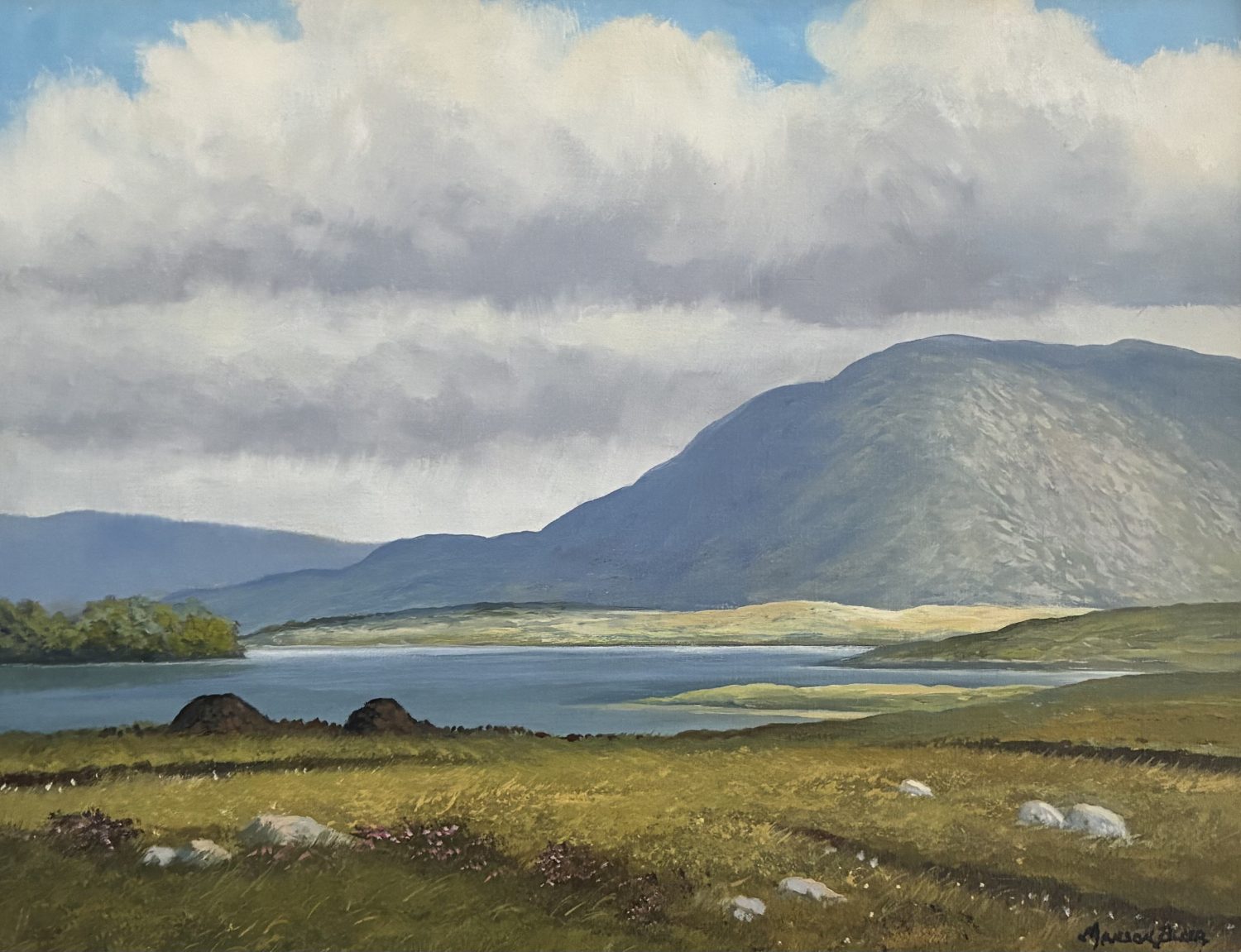 Pastoral scene with turf at Lough Inagh by Manson Blair