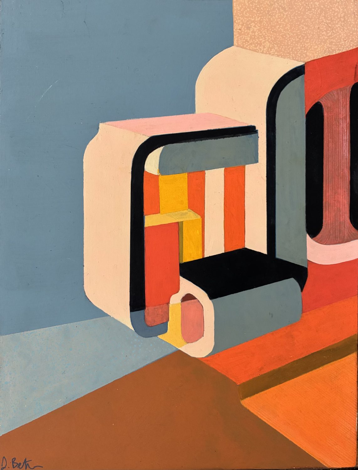 Cubist style depiction of a projector with black and muted colour